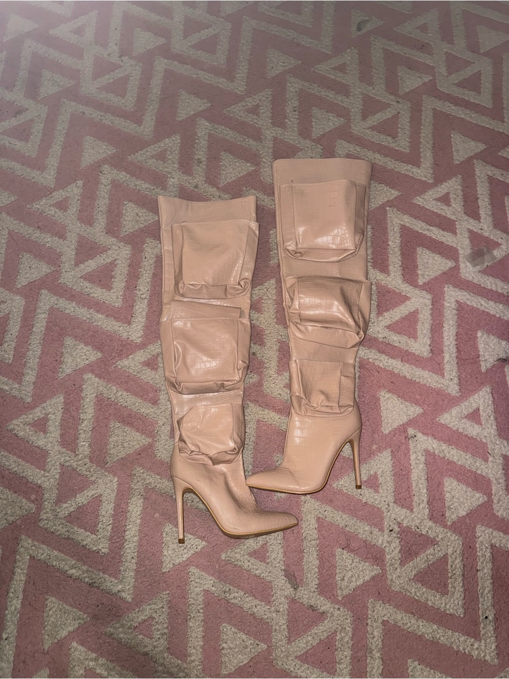 Over-the-Knee Stiletto Boots in Nude Beige